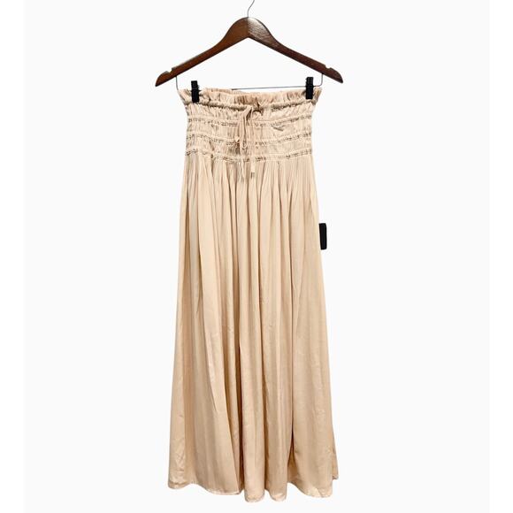 Lulus Maina Beige Plisse Drawstring High-Rise Maxi Skirt size XS NWT - Picture 5 of 5